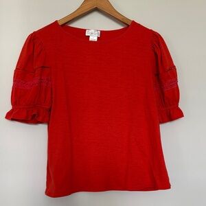 Linda Leal Decorative Sleeve Tee Sz L EUC